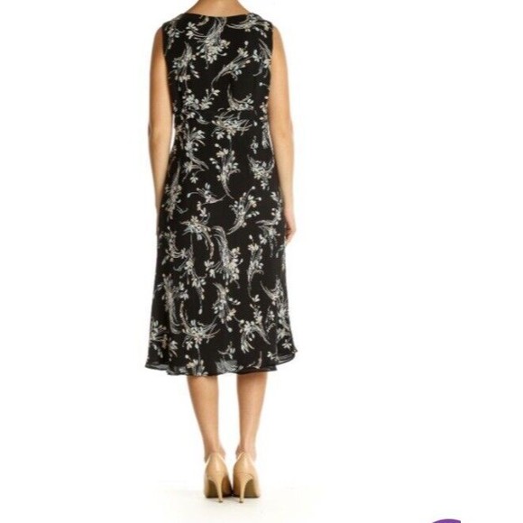 Ann Taylor Loft Dress  Black Floral Silk Midi Sleeveless Surplice NWT size 8 - Picture 3 of 12